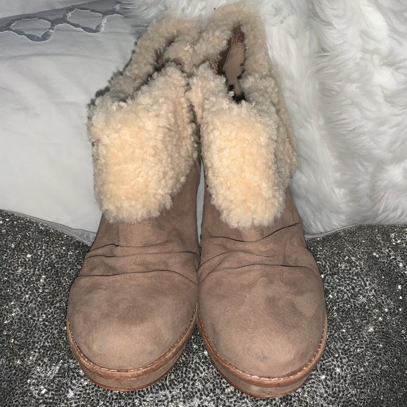 UGG GEORGETTE BOOTIES HIGH HEEL FUR SHOES WOMEN 10 - Picture 4 of 8